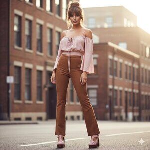 Blush Pink Cold Shoulder Bell Sleeve Smocked Crop Top